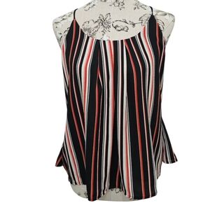 MISS ME Striped Cream, Black and Rust Women's Sleeveless Top Small